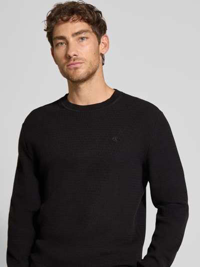 CK Calvin Klein Relaxed fit pullover in gebreide look, model 'Texture' Zwart - 3