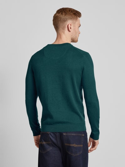 Tom Tailor Gebreide pullover met labelstitching, model 'BASIC' Donkergroen - 5