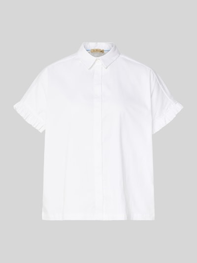 Produktfoto, weiße Regular Fit Bluse mit verdeckter Knopfleiste von Smith and Soul, Baumwoll-Mix, Rüschenärmel, strukturierte Oberfläche