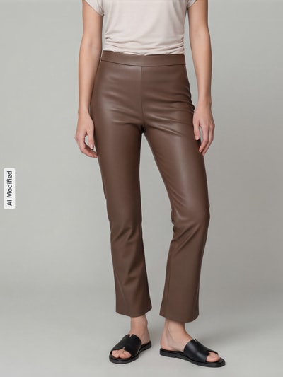 Raffaello Rossi Wide leg kunstleren broek van viscosemix model 'MACY' Taupe - 4
