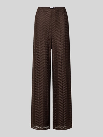 Produktfoto, Hose aus Häkelspitze mit Innenfutter von comma, braun, weites Bein, Zickzack-Muster, feine Struktur, Bundweite 37 cm, Innenbeinlänge 78 cm.