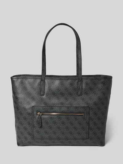 Productfoto, donkere shopper met logomotief, hoofdvak met ritssluiting, draagbanden, uitneembare binnenzak, model 'ECO POWER PLAY II' van Guess, breedte 46 cm, lengte 31 cm, diepte 15 cm, schouderbandlengte 60 cm