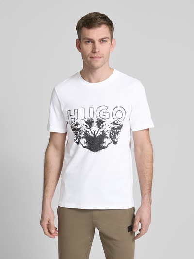 HUGO T-Shirt mit Label- und Motiv-Print Modell 'Durro' Weiss 4