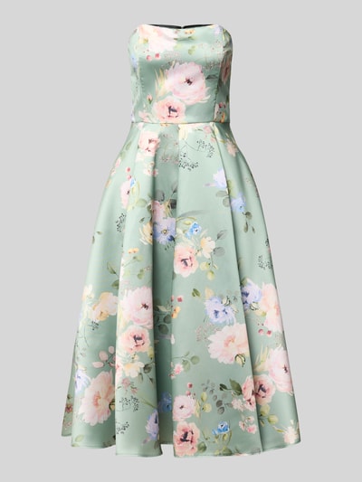 Produktfoto, Cocktailkleid im Off-Shoulder-Look von Swing, sukienka koktajlowa z odkrytymi ramionami, krój taliowany, sukienka midi, zamek błyskawiczny z tyłu, długość tyłu w rozmiarze 36: 98 cm, szerokość klatki piersiowej w rozmiarze 36: 41 cm, zielony z pastelowym kwiatowym wzorem, gładka faktura