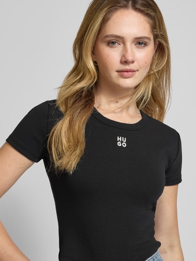 HUGO Cropped T-Shirt mit Label-Stitching Modell 'Delanor' Black 3