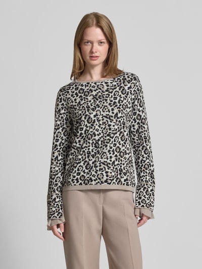 monari Sweter z dzianiny z prążkowanymi wykończeniami Szarobrązowy 4