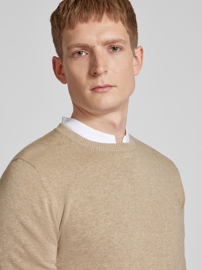 Bruun & Stengade Gebreide pullover met geribde ronde hals, model 'JUPITER' Lichtbruin - 3