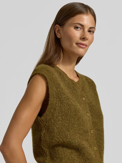 Vrouwenmodel draagt Regular fit bodywarmer uit mix van wol en alpaca model 'LULU' van Selected, Dames, nahaufnahme bovenlichaam
