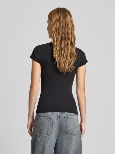 Tommy Jeans T-shirt o kroju slim fit z prążkowaną fakturą Czarny 5