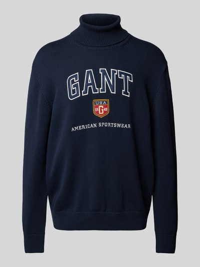 Gant Gebreide pullover met labelstitching Marineblauw - 2