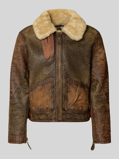 Polo Ralph Lauren Regular Fit Lederjacke mit Lammfellkragen Modell 'ICELANDIC' Cognac 1
