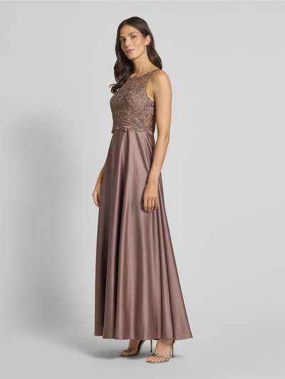 Laona Avondjurk van satijn met kant Middenbruin - 4