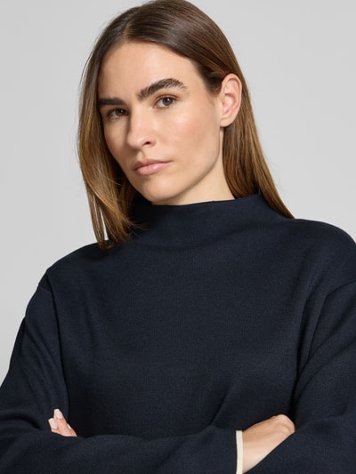 Jake*s Collection Strickpullover mit geripptem Stehkragen Dunkelblau 3