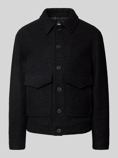 Produktfoto, Relaxed Fit Jacke aus Woll-Mix Modell 'Mike' von Antony Morato in Schwarz, glatte Knöpfe, strukturierte Oberfläche, Umlegekragen