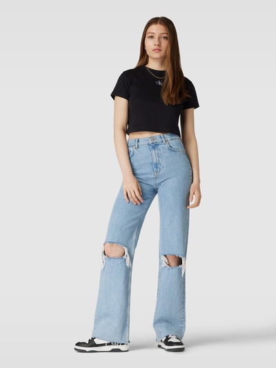 Calvin Klein Jeans T-Shirt in Feinripp-Optik Modell 'BADGE' Black 1