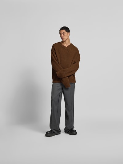 MM6 Maison Margiela Relaxed Fit Pullover mit Woll-Anteil Mittelbraun 1