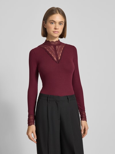 Only Bluzka z długim rękawem o kroju slim fit z mieszanki wiskozy model ‘TILDE’ Bordowy 4