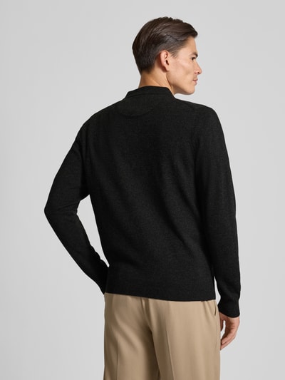 Fynch-Hatton Poloshirt van een mix van merinowol en kasjmier met labelstitching Antraciet - 5