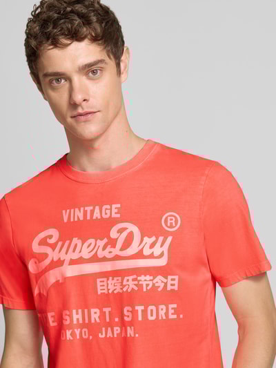 Superdry T-shirt met labelprint, model 'Neon' Neon rood - 3