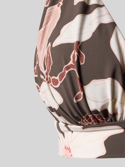 Productfoto, bikini-oberteil met neckholder model 'Camolo' van Barts, materiaalmix met stretch, triangel fit, V-hals, vetersluiting, bloemenprint, zachte stoftextuur, detailopname