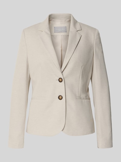 Produktfoto, Regular Fit Blazer mit Reverskragen von Christian Berg Woman Selection in Beige, Material-Mix mit Viskose, zwei Knöpfe, Paspeltaschen, glatte Textur, Vorderansicht.