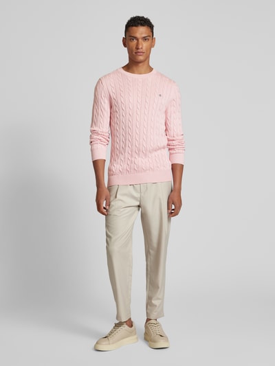 Gant Gebreide pullover met kabelpatroon Roze - 1