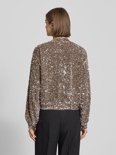 Pieces Bluzon o kroju regular fit z cekinowym obszyciem model ‘KAM’ Szarobrązowy 5