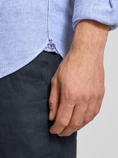 FIL NOIR Regular Fit Business-Hemd aus Leinen-Baumwoll-Mix Modell 'ROMA' Blau 3