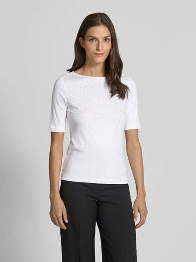 Christian Berg Woman T-shirt z obszyciem ozdobnymi kamieniami i okrągłym dekoltem Biały 4