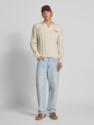 REVIEW Gebreide pullover met kabelpatroon Ecru - 1