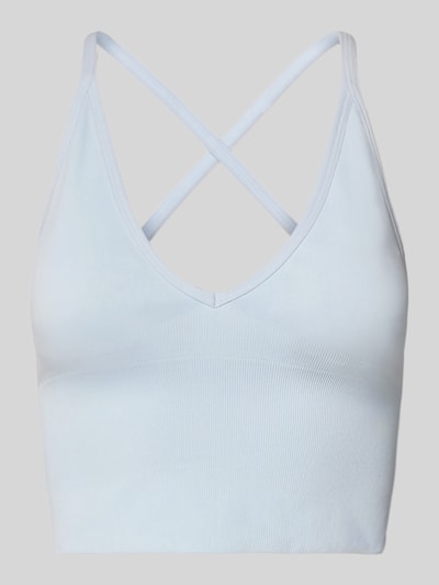 Produktfoto, Crop Top mit überkreuzten Trägern von aim'n, hellblau, V-Ausschnitt, Material-Mix mit Stretch-Anteil, cropped, glatte Textur