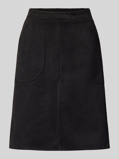 Produktfoto, Minirock in Leder-Optik Modell 'Ha44rperr' von ZABAIONE, schwarz, A-Linie, Material-Mix mit Stretch, sichtbare Eingrifftaschen