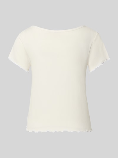 Produktfoto, Regular Fit Pyjama-T-Shirt aus Modal-Mix Modell 'HUGO HEART' von HUGO in Creme mit feiner Rippstruktur und gewelltem Saum, Damen Pyjama von HUGO