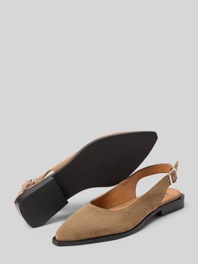 Produktfoto, Slingback-Ballerinas aus Leder mit Dornschließe von BIANCO, gecoat leer, spitse model, blokhak, gladde zool, hakhoogte 2 cm, schachtbreedte 20 cm
