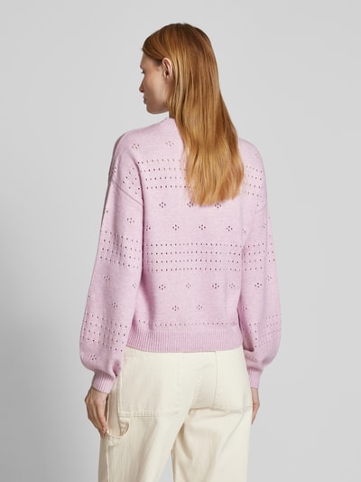 Vila Gebreide pullover met broderie anglaise, model 'RIL' Roze - 5