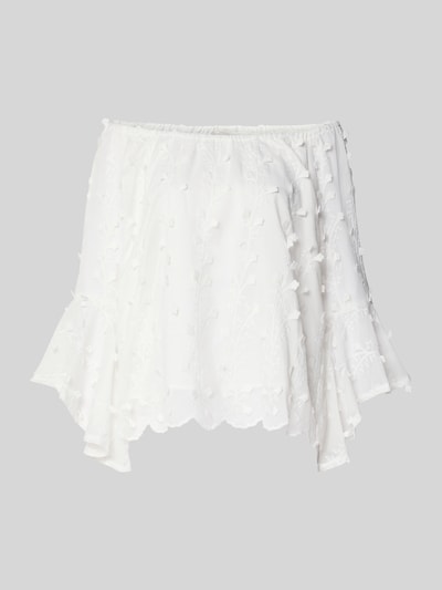 Produktfoto, Blusenshirt mit Spitze von Apricot, biały kolor, luźny krój, dekolt carmen, koronka, falbana, długość tyłu 51 cm, długość rękawów 42 cm