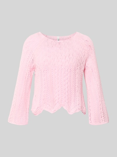 Produktfoto, Cropped Pullover aus Baumwoll-Mix Modell 'NOLA' von Only in Rosa, unifarbenes Grobstrickmaterial, Regular Fit, Rundhalsausschnitt, 3/4-Arm