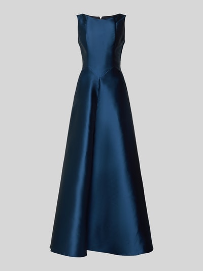 Produktfoto, avondjurk uit satijn met ronde hals, A-lijn, maxi-jurk in donkerblauw, ruglengte 150 cm, borstwijdte 36 cm, Swing