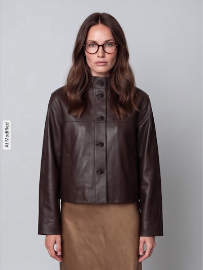 Jake*s Casual Regular Fit Lederjacke aus reinem Lammnappa Dunkelbraun 4