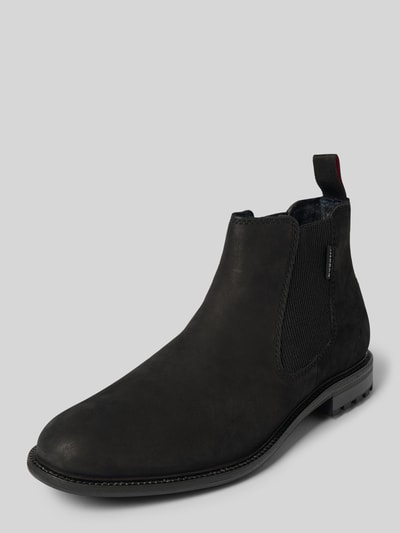 bugatti Chelsea boots van leer met labeldetail, model 'Bonifacio' Zwart - 1