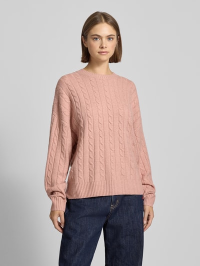 Review Gebreide pullover met kabelpatroon Oudroze gemêleerd - 4