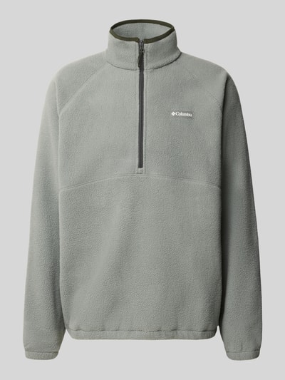 Produktfoto, Fleecepullover mit Logo-Patch Modell 'Timber Crest™ MTR' von Columbia in Grau, Relaxed Fit, Fleece-Textur, Troyer-Kragen, Raglanärmel