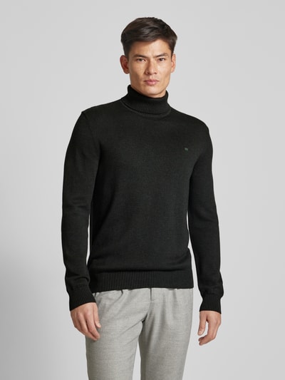 Christian Berg Men Rollkragenpullover mit Woll-Anteil und Label-Stitching Dunkelgruen Melange 4