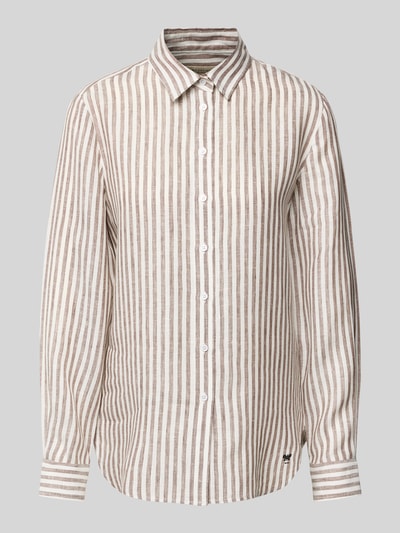 Weekend Max Mara Regular Fit Leinenhemdbluse mit Motiv-Stitching Modell 'JOSEF' Hellbraun 2