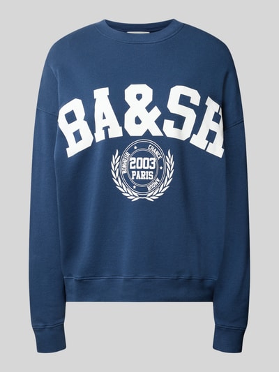 Produktfoto, bluza Sweatshirt mit Label-Print Modell 'BENJAMIN' od ba&sh z mieszanki bawełny i elastanu, luźny krój, okrągły dekolt, nadruk z logo, niebieski kolor, wyraźna tekstura materiału