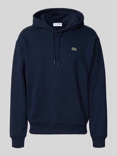 Produktfoto, donkerblauwe Relaxed Fit Hoodie aus Baumwoll-Mix van Lacoste, Heren sweatshirt, effen kleur, zachte textuur