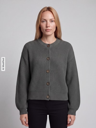 VERO MODA Loose fit gebreid jack met enkelrijige knoopsluiting model 'LEA' Rietgroen - 4