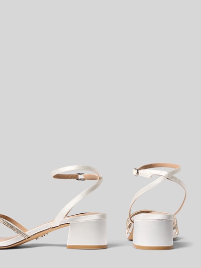 Produktfoto, Sandaletten mit Strasssteinbesatz Modell 'Gabby' von Steve Madden in eckiger Form mit Riemchen und Blockabsatz, glatte Sohle, Absatzhöhe: 5 cm, Damen