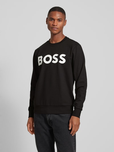 BOSS Sweatshirt met labelprint, model 'Soleri' Zwart - 4