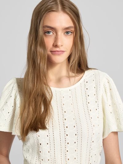 Only Regular fit T-shirt met ajourpatroon, model 'RIVERSIDE' Offwhite - 3